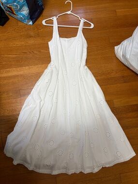 White Eyelet Midi Dress with Straps